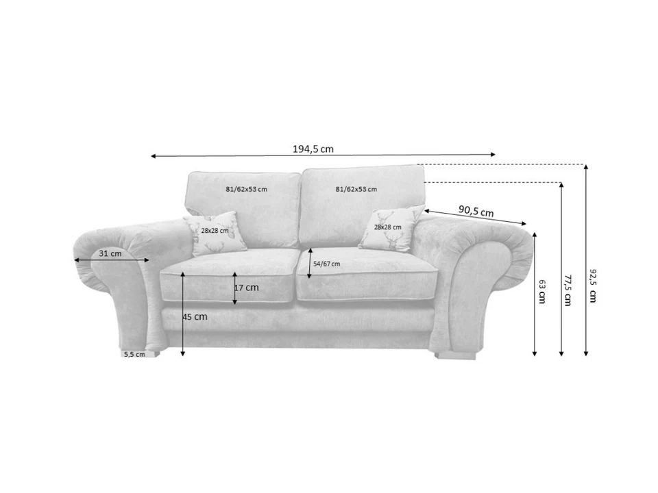 Verona 3+2 Sofa Size Chart 2